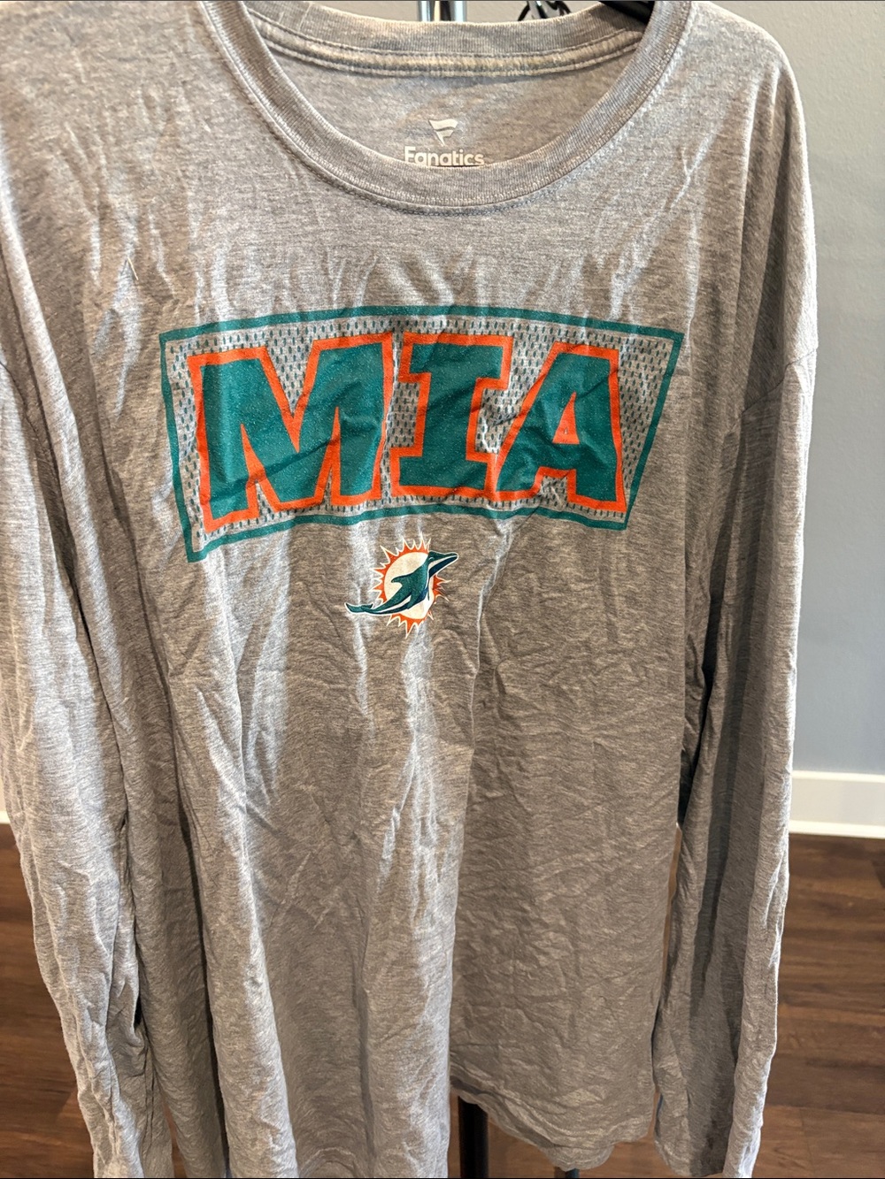 Fanatics Gray Long Sleeve Tee with Teal and Orange MIA Logo